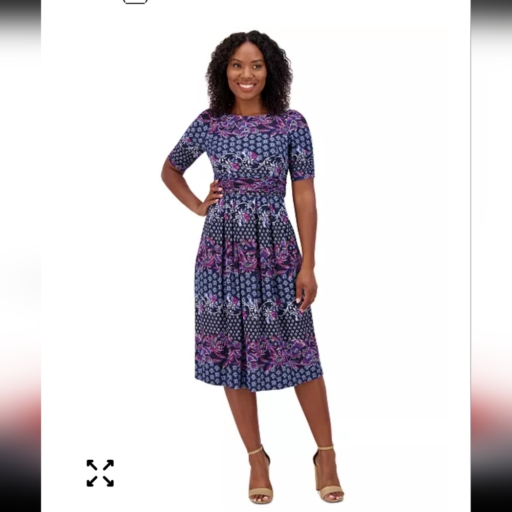 $139 Jessica Howard Dress Sz 12 Elbow-Sleeve Gathered-Waist Stretchy New